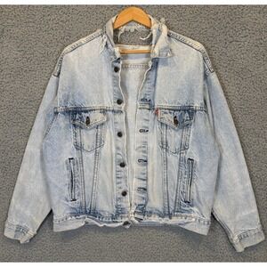 Levi's 70507 Trucker Jacket Mens Relaxed Distressed Large Light Acid Wash Denim